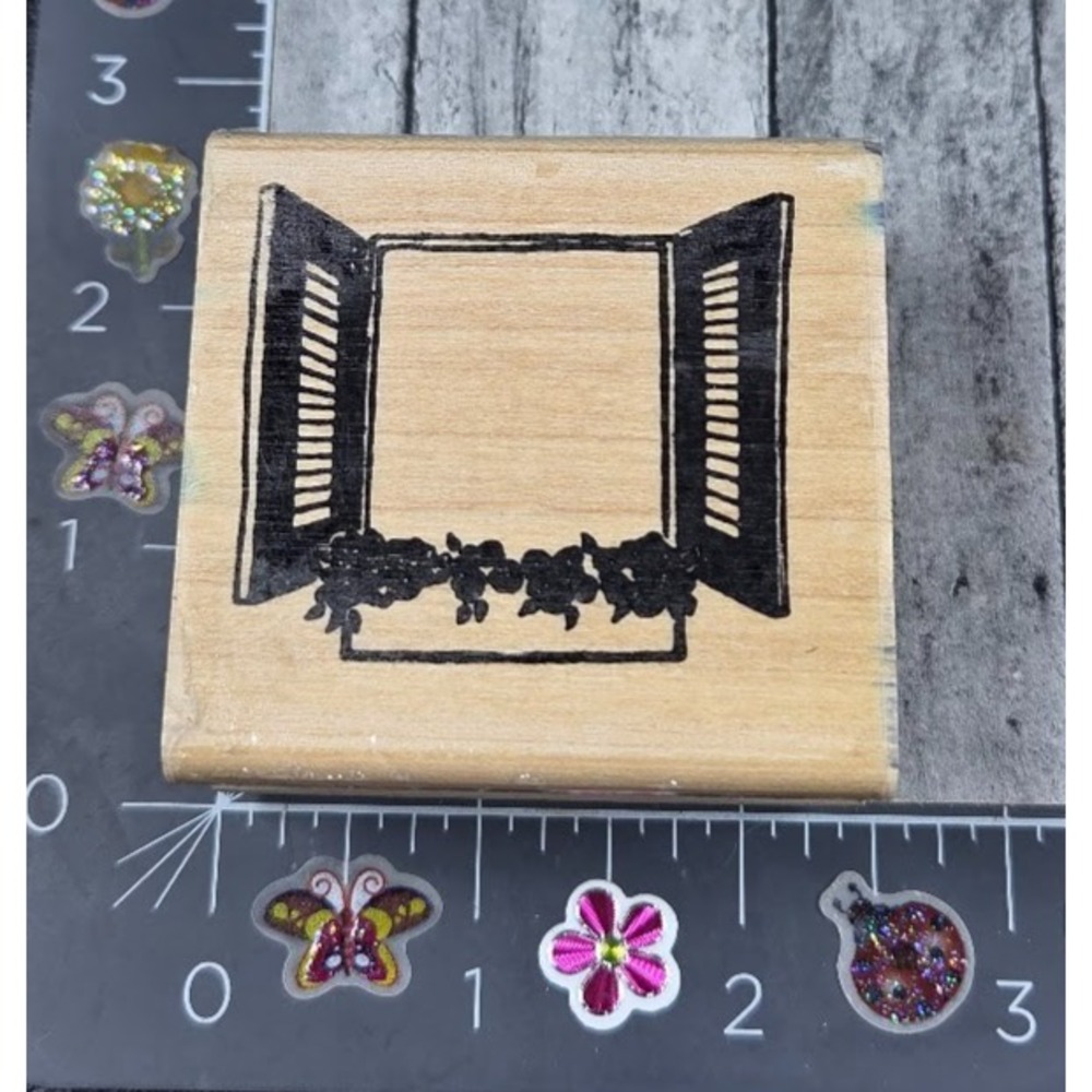 Rubber Stampede Window Shutters Flower Box 1987 Rubber Stamp Wood #Q76